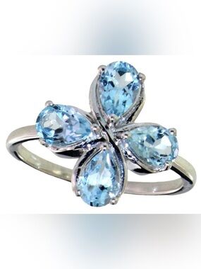 Natural 3.20 ct Swiss Blue Topaz Butterfly Ring Sterling Silver